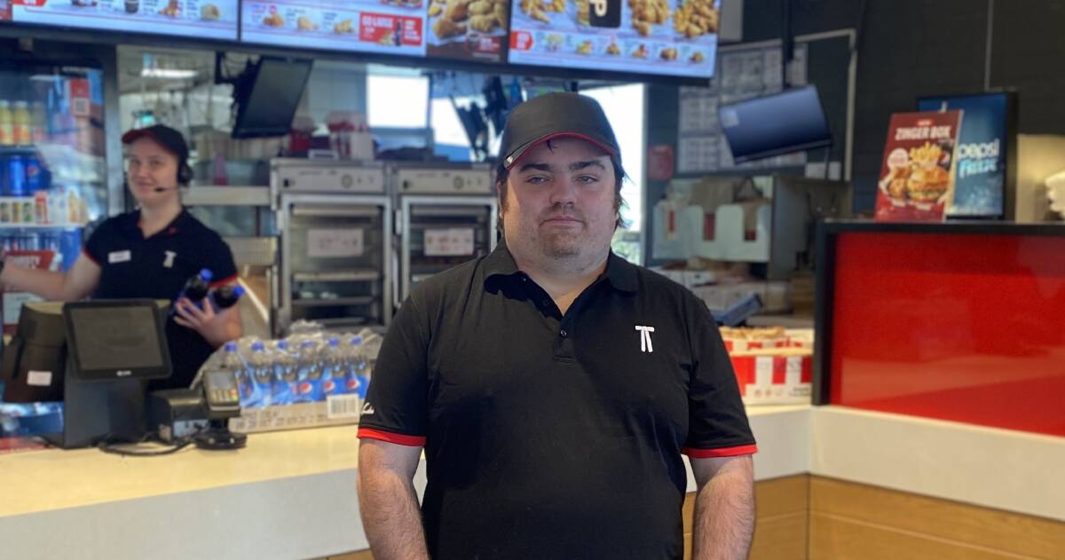 Brad Foote ready for his first shift at Rutherford KFC. Picture supplied