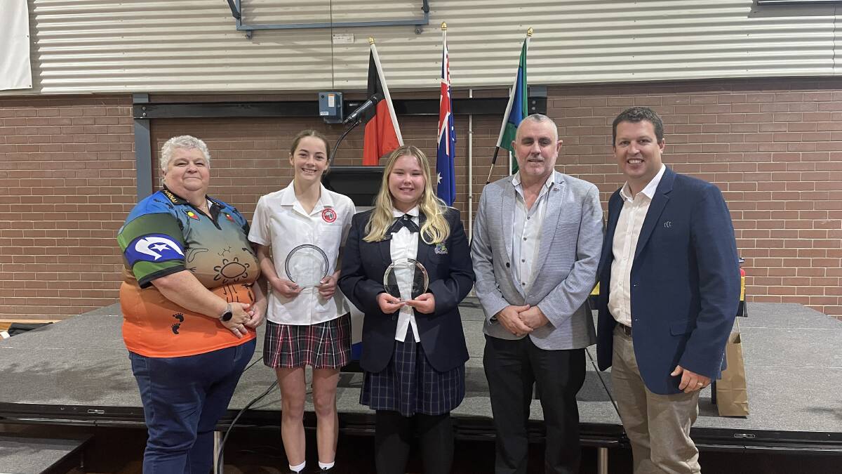 Marrung award recipients Amelia Carr (left) and Taylor Grant (right) at the 2023 Kullaburra Awards ceremony. Picture by Laura Rumbel 