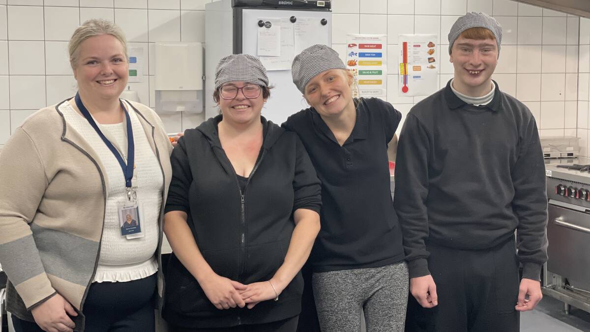 Mai-Wel support worker Kerrie Scheibel with some of the Thrive Catering crew, Jessica, Mikala and William. Picture by Laura Rumbel 