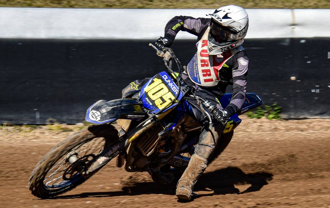 Cameron Dunker competes at the Australian Junior Dirt Track Championships at Barleigh Ranch Raceway on Sunday, July 9. Picture by Broomsticks and Methanol Photography