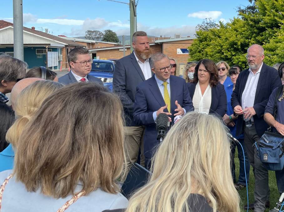 Member for Paterson Meryl Swanson, pictured alongside now-Prime Minister Anthony Albanese in Cessnock during the federal election campaign, when Labor announced its plan to build 50 Medicare Urgent Care Clinics. Picture by Krystal Sellars.