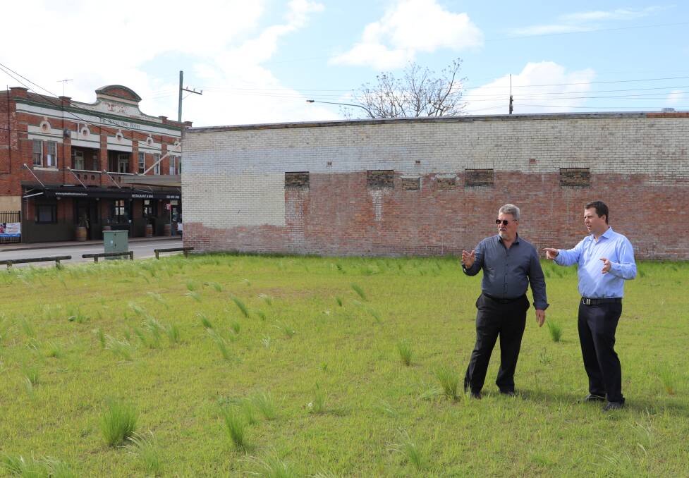 Cessnock deputy mayor John Moores and mayor Jay Suvaal discuss the potential of Civic Park as a vibrant new community space. Picture supplied.