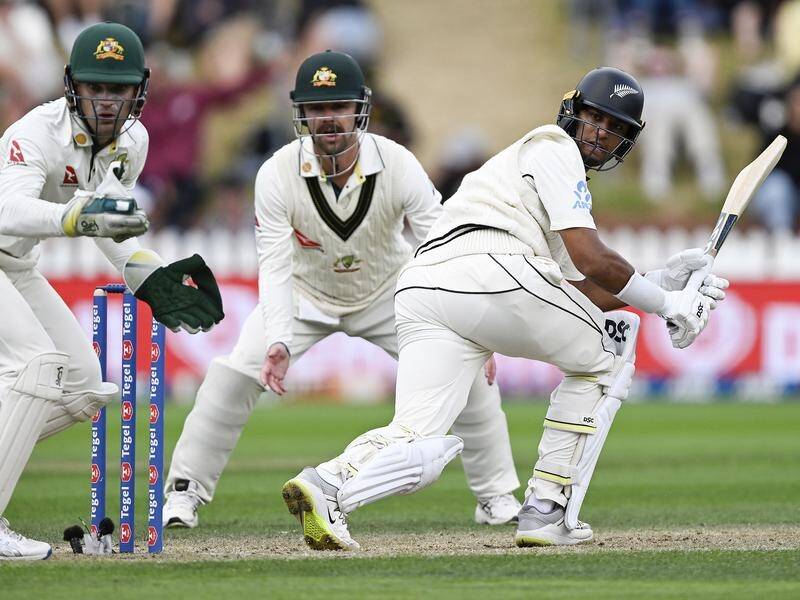 Rachin Ravindra (r) ended day three of the first Test unbeaten on 56, with New Zealand 257 behind. (AP PHOTO)