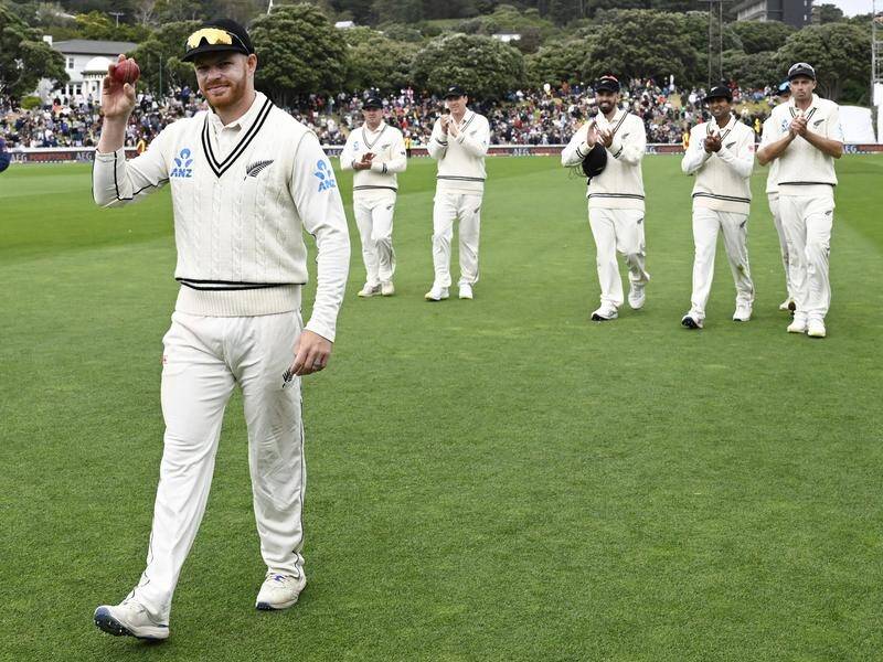 Glenn Phillips is applauded off the field after his 5-45 for New Zealand in the first Test. (AP PHOTO)